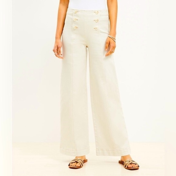 Loft High Rise Wide Leg Sailor Jeans in Popcorn - Picture 1 of 8